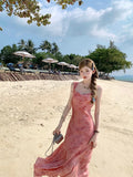 KYLETHOMASW  -  Vintage Y2k Spaghetti Strap Dress Women New Casual Print Midi Dress Female Korean Slim Beach Boho One Pieces Vestidos