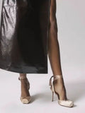 KYLETHOMASW  -  Summer New French Girls' Ballet High Heels Satin Ribbon Ballet Bow Hooded Sandals