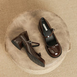 KYLETHOMASW  -  New Designer Round toe bowtie mary janes pumps women thick high heels lolita shoes ankle strap japanned leather talons femmes