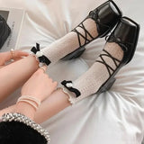 KYLETHOMASW  -  Mary Jane Flat Heels Retro Style Women's Shoes Spring Autumn Sweet Cool Butterfly Knot High Heels Comfortable Rubber