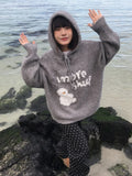 Kylethomasw Kawaii Snowman Hooded Sweatshirt Women Gray Ribbed Hoodies Knitwear Korean Fashion Oversize Cutecore Winter Clothes Chic