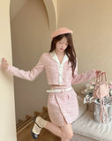 KYLTHOMASW  -  Sweet Hot Girl Suit Women's Autumn Long-sleeved Tweed Short Coat High Waist A-line Skirt Two-piece Set Fashion Female Clothes