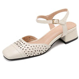 KYLETHOMASW  -  2025 Vintage Women Sandals Square Toe Thick Heels 3.5cm Buckle Strap Breathable Small Size 31 32 33 Sweet Daily Shoes