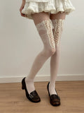 KYLETHOMASW  -  New Arrival Lace Jacquard Women Over Knee Socks Vintage French Elegant Cross Tie Thigh High Socks Lolita Dating Daily Stockings