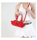 KYLETHOMASW  -  Vintage Pink Y2k Messenger Bag Purse Women 2025 Leather Rivet Chic Handle Casual Crossbody Bags Retro Hand Bag Aesthetic