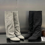 KYLETHOMASW  -  Autumn Winter Design Pointed Toe Women Knee High Boots Wedges Heels Female Botas Largas De Mujer