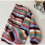 KYLETHOMASW  -  Retro Colorful Striped Knitted Cardigans Women Outerwear Autumn Winter Casual Loose V-neck Single Breasted Sweater Coats Tops