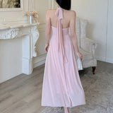 KYLETHOMASW  -  Women Dresses Solid Spring Summer Halter Beach Style Backless Long Dresses Korean Fashion Elegant Vestidos Mujer