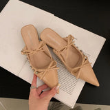 KYLETHOMASW  -  Fashion Butterfly-Knot Footwear Flats With Shoes For Women Mules Pointed Toe Female Shallow Ladies Flats Slip On Shoes