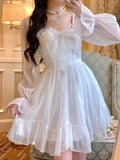 KYLETHOMASW  -  French Sweet Fairy Lolita Dress Women Long Sleeve Lace Mini Dress Vintage Kawaii Clothes One Piece Dress Korean Autumn