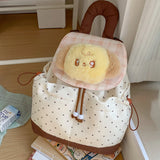 KYLETHOMASW  -  Kawaii Plush Puppy Polka Dot Drawstring Backpack Plaid Flap Mini Bag Light Handheld Shoulder Backpack Student Daily Cute Gift