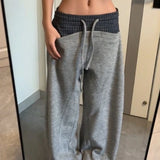 KYLETHOMASW  -  Unique Street Low Waist Patchwork Design Casual Pants Women Autumn Winter New Sle Slim Straight Leg Floor-Length Pants American