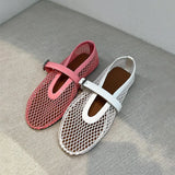 KYLETHOMASW  -  Summer Hollow Mesh Women sandals Ballet Falts Shoes Round Toe Mary Jane woemn Sandals Buckle Strap shoes Plus Size 35-42