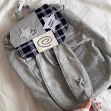 KYLETHOMASW  -  Teenage Girls Rabbit Ears Mochilas Mujer Large Capacity Star Plaid Mochila Flap Bag Original Backpack Hit Color Bags for Woman