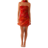 KYLETHOMASW  -  new model, fashion style, sweet temperament, printed scarf, mini dress