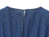 KYLETHOMASW  -  Nordic Minimalist Fashion Washed Distressed Denim Shirt Round Neck Short Sleeve Blouse Women Pullover Top