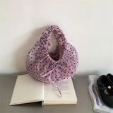 KYLETHOMASW  -  Korean Polka Dot Pleated Dumpling Bag Chic Retro Lace Drawstring Crossbody Shoulder Tote For Women Gentle Casual Commute Travel