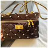 KYLETHOMASW  -  Velvet Diamond Grid Chain Bag Women's High-End Fashion Mini Shoulder Box Bag Urban Simple Style PU Material Daily Match