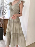 KYLETHOMASW  -  Summer Solid Fairy Dress for Women Y2K Slim V Neck A-Line Long Cake Dress Birthday Evening Party Holiday Chic Vestidos Fashion