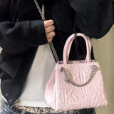KYLETHOMASW  -  Sweet Cute Pink Bucket Handbag Women PU Leather Large Capacity Shoulder Bag Ladies Chain Y2K Harajuku Luxury Crossbody Bags Chic