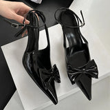 Kylethomasw Bowknot Pointed Toe Ankle Strap High Heeled Women Shoes Sexy Brand Designer Thin High Heel Backless Women Sandals Sweet Pumps
