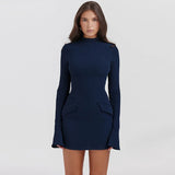 Kylethomasw  Elegant Solid High Waist Mini Dress For Women Fashion Pocket Long Sleeve Bodycon Dresses 2023 New Chic Party Club Dress Robes