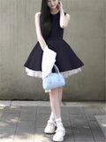 KYLETHOMASW  -  Celebrity Lady Bithday Party Blue Black Ball Gown Mesh Patchwork A Line Dress Summer Sleeveless O Neck Mini Fluffy Tank Dress