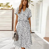 Kylethomasw Summer Polka Dot Dress Ladies Leopard Print Shirt Dress Women Midi High Waist Beach Vacation Bohemian Dresses Vestido 21818