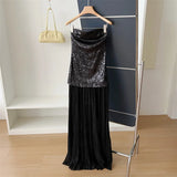 KYLETHOMASW  -  Chic Beach Vacation Long Dress Shiny Sequin Tulle Floor-Length Off-Shoulder Women's Dress Summer High-End Sensation Gown