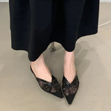 KYLETHOMASW  -  Fashion Butterfly-Knot Mesh Women Flats Slippers Mules Shoes Female Slides Pointed Toe Ladies Flats Slippers Sandals Shoes