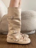 KYLETHOMASW  -  Ballet Flat Boots Women's Summer Thick Bottom Removable High Top Long Boots  Knot Sweet Fashionable Casual Boots