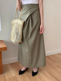 KYLETHOMASW  -  Korean Women Fashion Skirt Design Twist Linen Casual Summer New High Waist Slimming A-line Solid Long Skirts