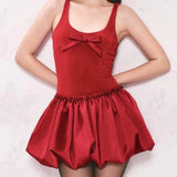 KYLETHOMASW  -  Pretty Girl O Neck Sleeveless Bow Bud Mini Dress Women Fit And Flare Slim Summer Dresses Red White Tank Sexy Sweet Robe