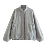 KYLETHOMASW  -  Standing Collar Buttons Women's Jackets Loose Long Sleeve Pockets Coats Solid Color Fold Tops Autumn Casual Outdoors Clothes