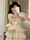 KYLETHOMASW  -  Floral Print Dresses for Women Spring Summer Sweet Puff Sleeves Party Birthday Mini Dress Elegant Chic Princess Vestidos New