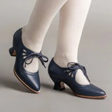 KYLTHOMASW  -   Retro Mary Jane Pumps Woman Vintage Lace Up Low Heel Dress Zapatos Ladies Brand Design Butterfly Wing Derby Shoes Plus Size 43