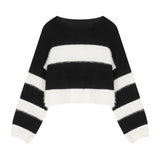Kylethomasw High Street Loose Casual Soft Cashmere Long Sleeve Sweater Women 2024 Winter New O-neck Contrast Color Striped Knitted Crop Tops