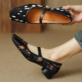 KYLETHOMASW  -  Plus size 34-42 women's leopard horsehair Mary Jane flats square toe high quality female soft comfortable slim elegant shoes hot