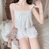 KYLETHOMASW  -  Sweet Pink Pajama Set for Women's Summer Pure Cotton Camisole Vest Elastic Waist Wide Leg Shorts Two-piece Set