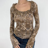 KYLETHOMASW  -  Autumn new retro leopard print long sleeved T-shirt with European and American round neck tight bottom top