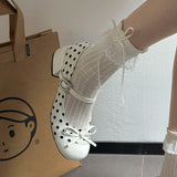KYLETHOMASW  -  Cute Polka Dot Thick Heel Women Mary Jane Shoes Designer Buckle Strap Pumps Ladies Eelgant Butterfly-knot Dress Single Shoes