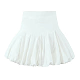 KYLETHOMASW  -  Elegant Girl Ruched Big Swing Mini Skirt Vintage High Waist Side Zipper Summer Skirts Black White Women's Party Streetwear