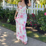 KYLETHOMASW  -  Vacation Floral Printed Slip Dress Elegant Women Spring Summer Backless Dress Beach Holiday Date Outfit Valentine's Day