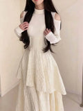 KYLETHOMASW  -  Japanese Elegant Fashion Knit Long Sleeve Dress Women Slim Irregular Design Long Dress Harajuku Sweet Off-Shoulder Chic Outfits