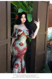 KYLETHOMASW  -  Sexy Floral Print Off-Shoulder Dress Women Sweet Elegant Ruffle Long Midi Dress Vintage Style Summer Party Dress Female