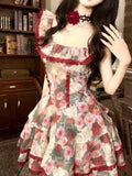 KYLETHOMASW  -  French Vintage Sweet Floral Long Dresses 2026 Spring Summer New Lace Countryside Princess Mini Dress Fairy Causal Party Outfits