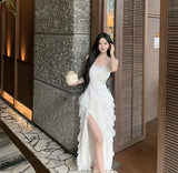 KYLETHOMASW  -  Korean Sweet Fairycore Long Dresses for Women Elegant Spaghetti Strap Ruffles Princess Party Dress Summer Slim Waist Vestidos