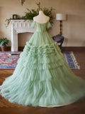 Kylethomasw Green Ball Gown Prom Dresses High Waist Layers Tulle Fancy Evening Dresses Party Dancing Gowns