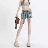 KYLETHOMASW  -  Hot Girl Retro Bow Denim Shorts Women Summer Shorts Skirts High Waist Hot Pants Strap High Waist Slimming Wide Legs Jeans Women