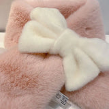 KYLETHOMASW  -  Japanese Sweet Hot Girl Pink Bow Neck Scarf Women's Autumn/Winter Faux Fur Cute Fury Scarf Fashion Female Trendy Accessories